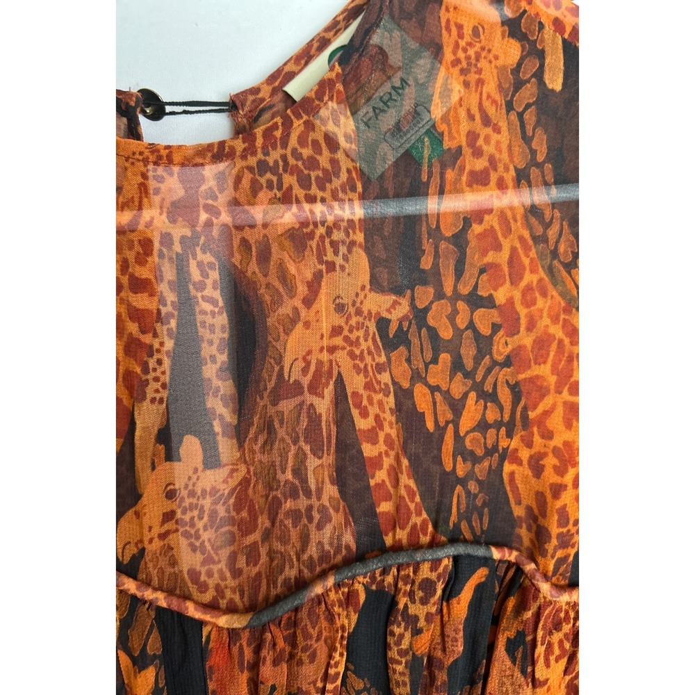 Farm Rio Giraffes Puff Sleeve Tiered Chiffon Maxi Dress XS Burnt Orange RP$315 - Picture 8 of 16
